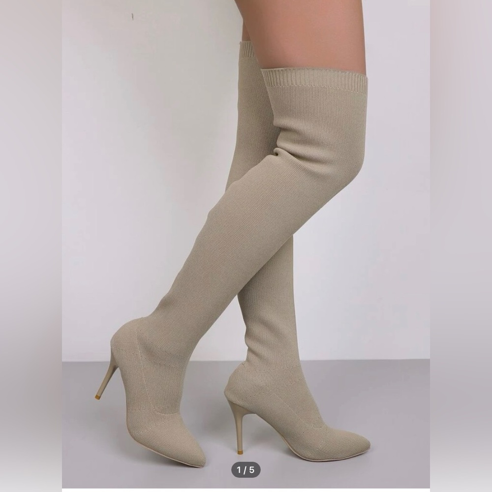 Knit Detail Stiletto Heeled Sock Boots